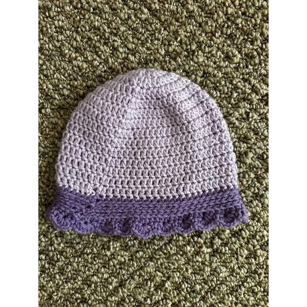 Handmade Light Purple Crochet Cloche Hat Scalloped Brim